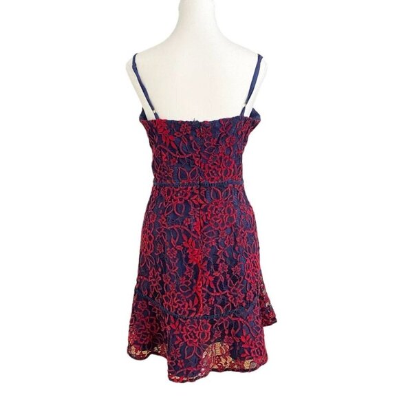 ADELYN RAE NAVY RED EMBROIDERED LACE SLEEVELESS FIT & FLARE COCKTAIL DRESS - M - Picture 5 of 11